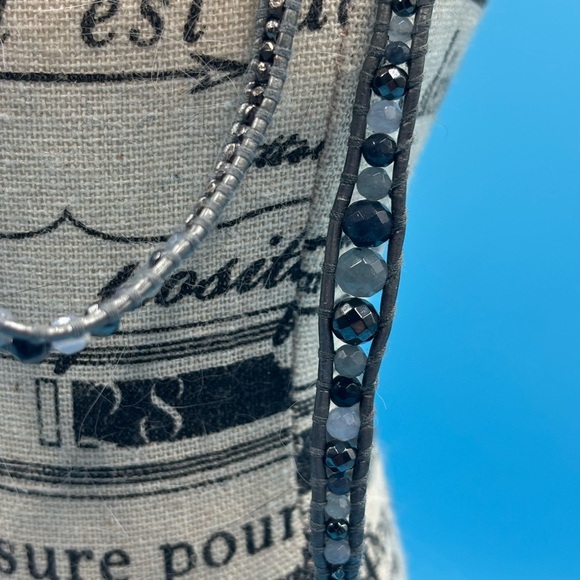 Boho Beaded Necklace, Designer Leather Jewelry, Modern Bohemian Choker - Picture 14 of 15